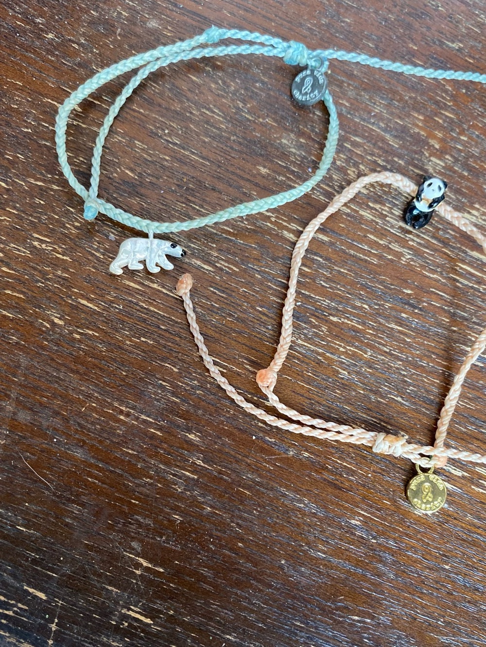 Rare Pura Vida Mint Green and Peach Panda & Polar Bear Charm Bracelets